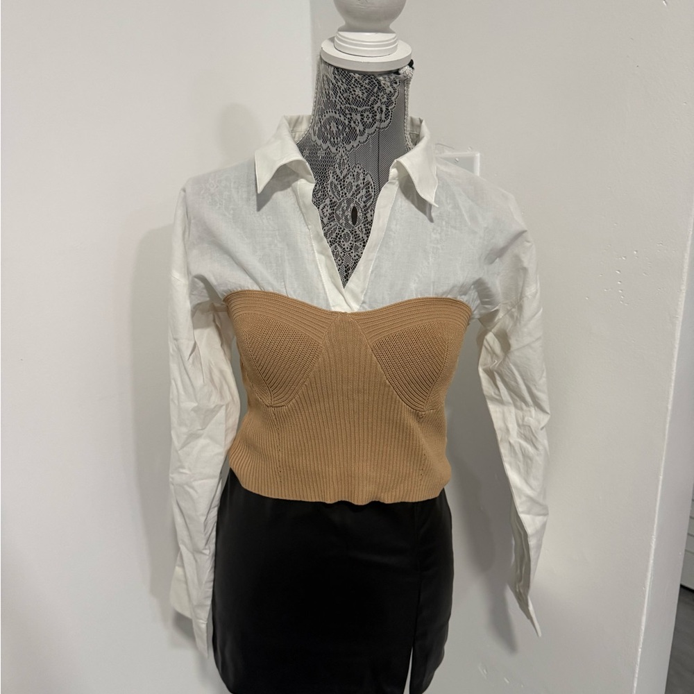 Le Lis Tan and White Layered Blouse new